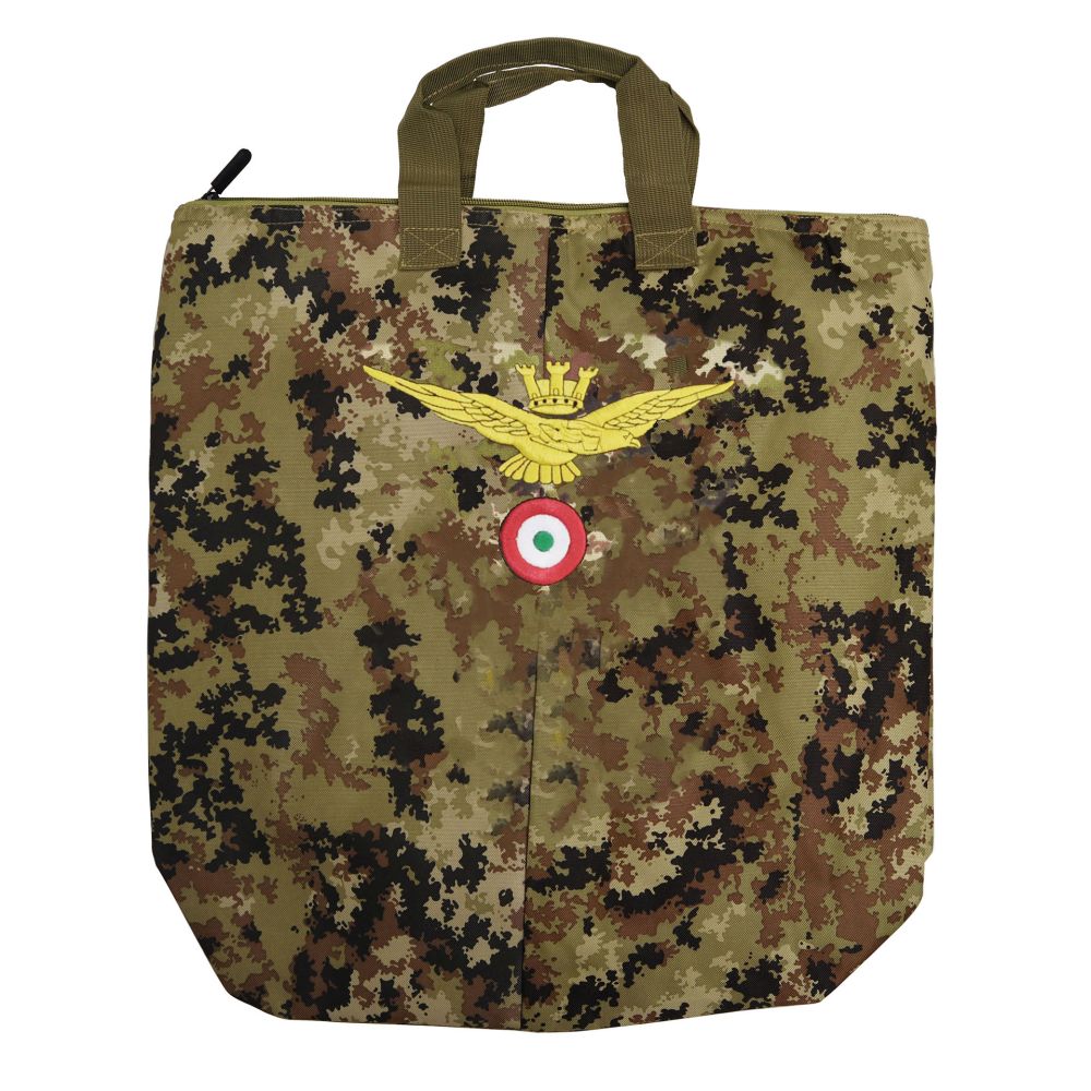 BORSA PORTACASCO MIMETICA CON LOGO RICAMATO A.M.