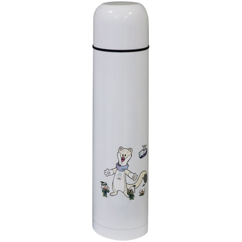 THERMOS ACCIAIO INOX BIANCO 1 LT. OLYMPIC MASCOT TINA COLORATO STAMPATO