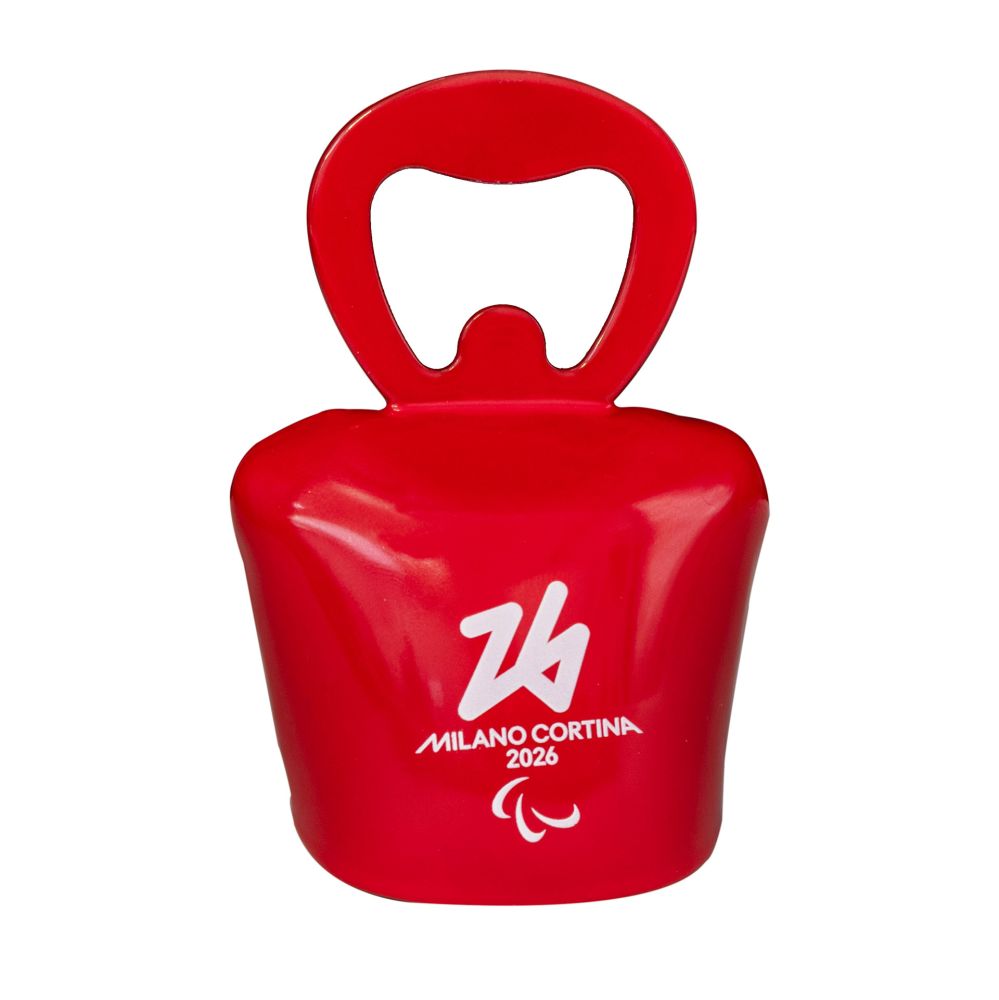 APRIBOTTIGLIA MAGNETICO ROSSO A CAMPANA PARALYMPIC EMBLEMA STAMPATO BIAN