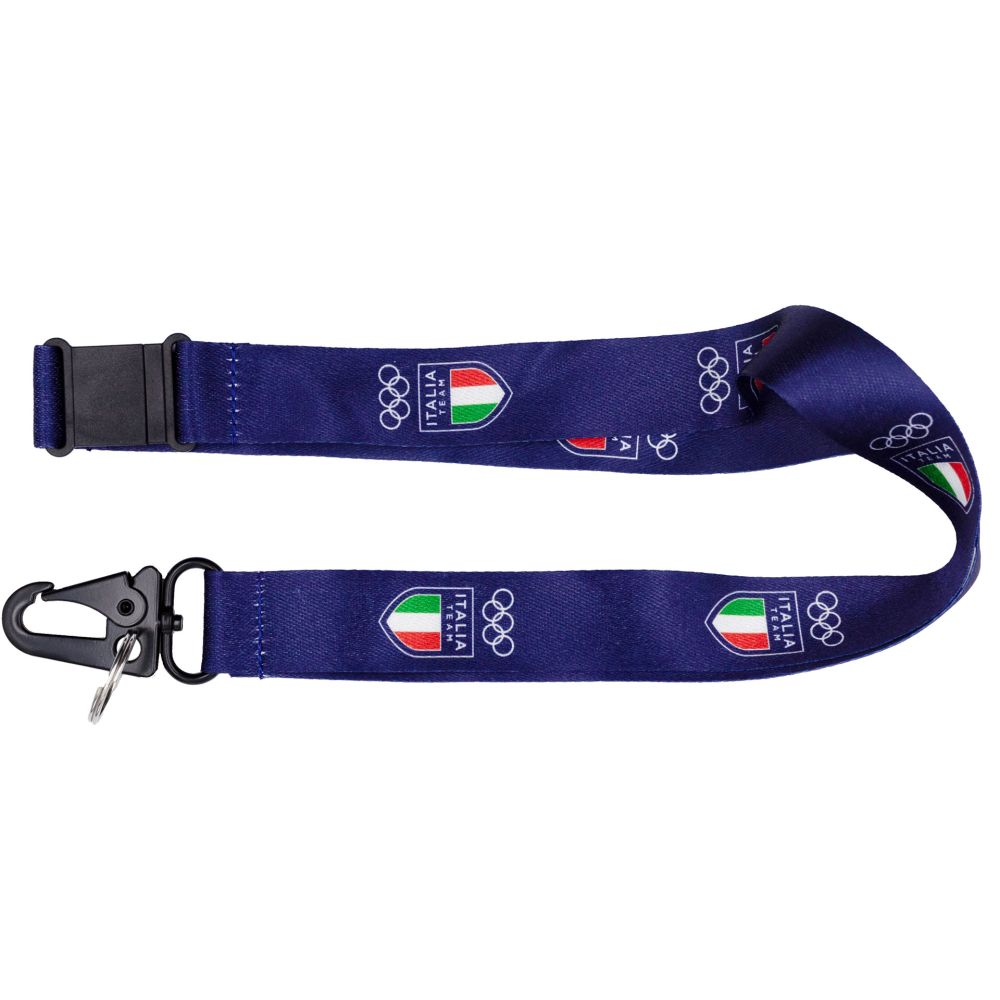 PORTAPASS NASTRO 25 MM CON MOSCHETTONE OLYMPIC+ITALIA TEAM EMBLEMA BIANC