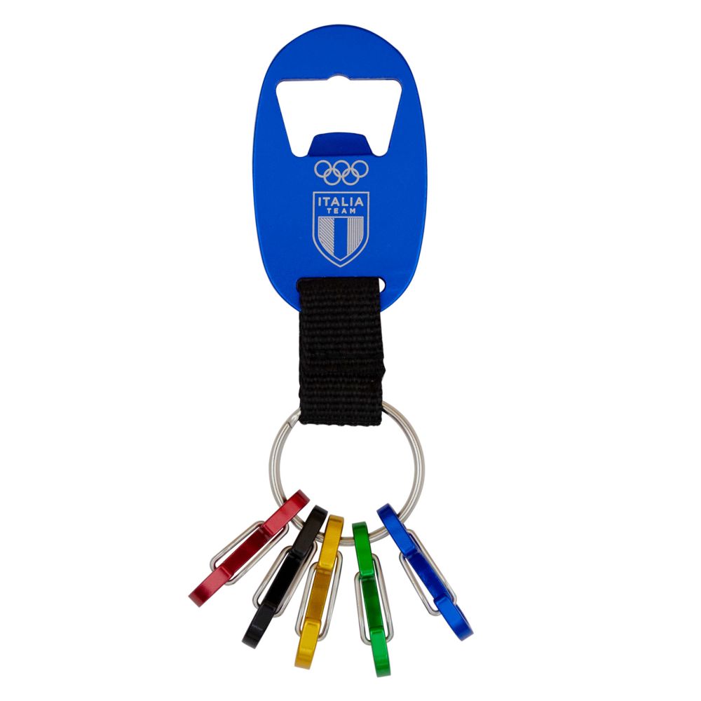 PORTACHIAVI APRIBOTTIGLIE ALLUMINIO BLU OLYMPIC+ITALIA TEAM EMBLEMA MONO