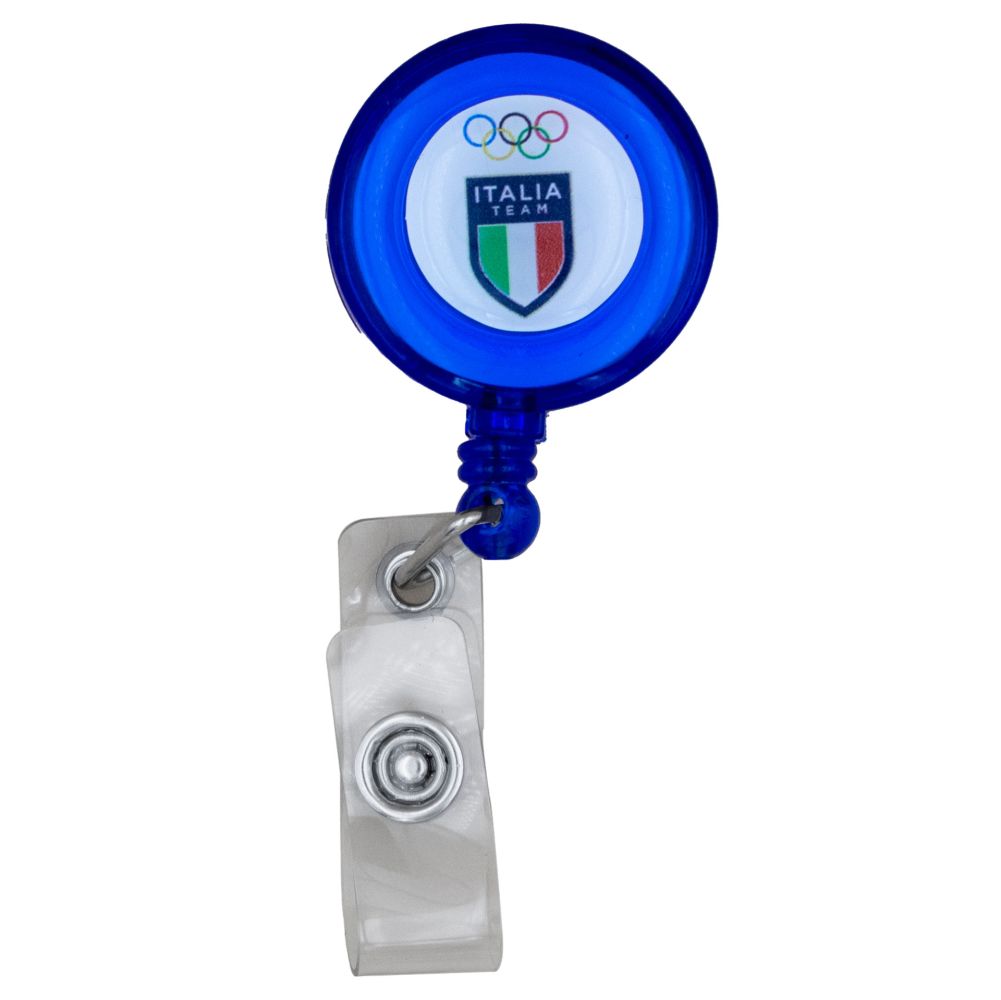 PORTA SKIPASS ABS BLU CLIP RETRO OLYMPIC+ITALIA TEAM EMBLEMA COLORATI FO