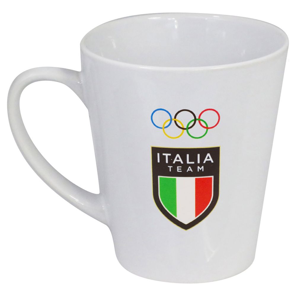 MUG CONICA CERAMICA ITALIA TEAM EMBLEMA COLORATI FONDO BIANCO