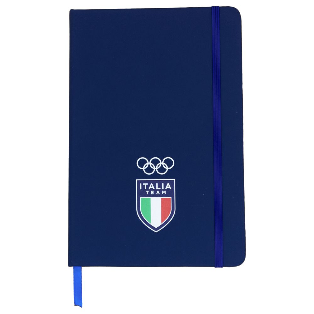 TACCUINO IN PU BLU 96 PAGINE A RIGHE F.TO A5 OLYMPIC+ITALIA TEAM EMBLEMA