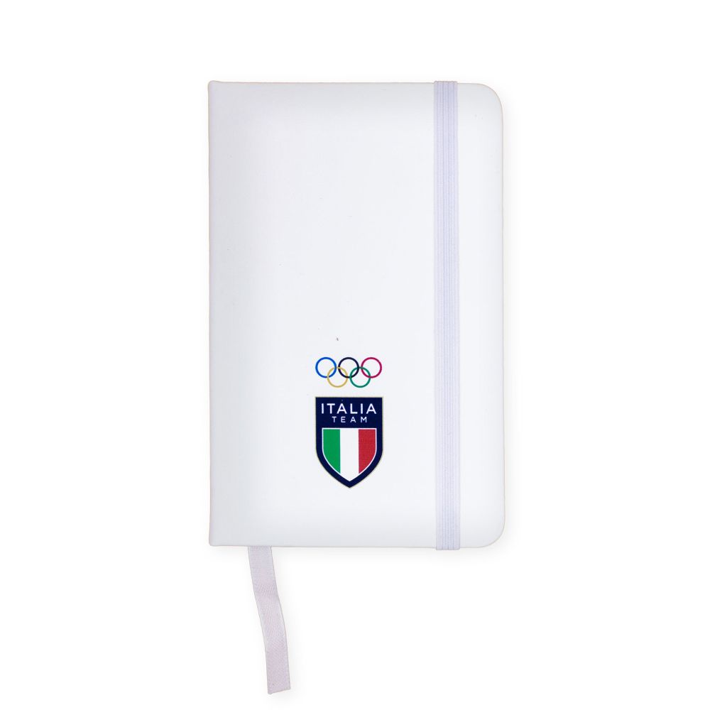 TACCUINO IN PU BIANCO 96 PAGINE A RIGHE F.TO A6 OLYMPIC+ITALIA TEAM EMBL