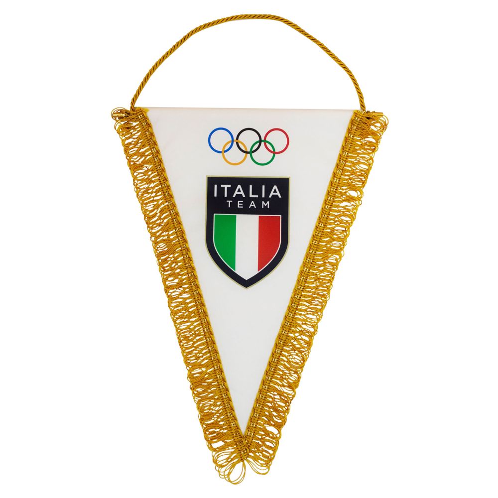 GAGLIARDETTO TRIANGOLARE BIANCO MIS. 20X28 FRANGIA ORO OLYMPIC+ITALIA TE