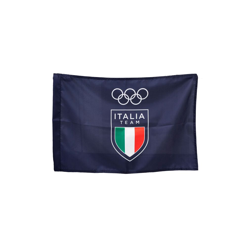 BANDIERA IN POLIESTERE 70X50CM SENZA ASTA FONDO BLU OLYMPIC+ITALIA TEAM