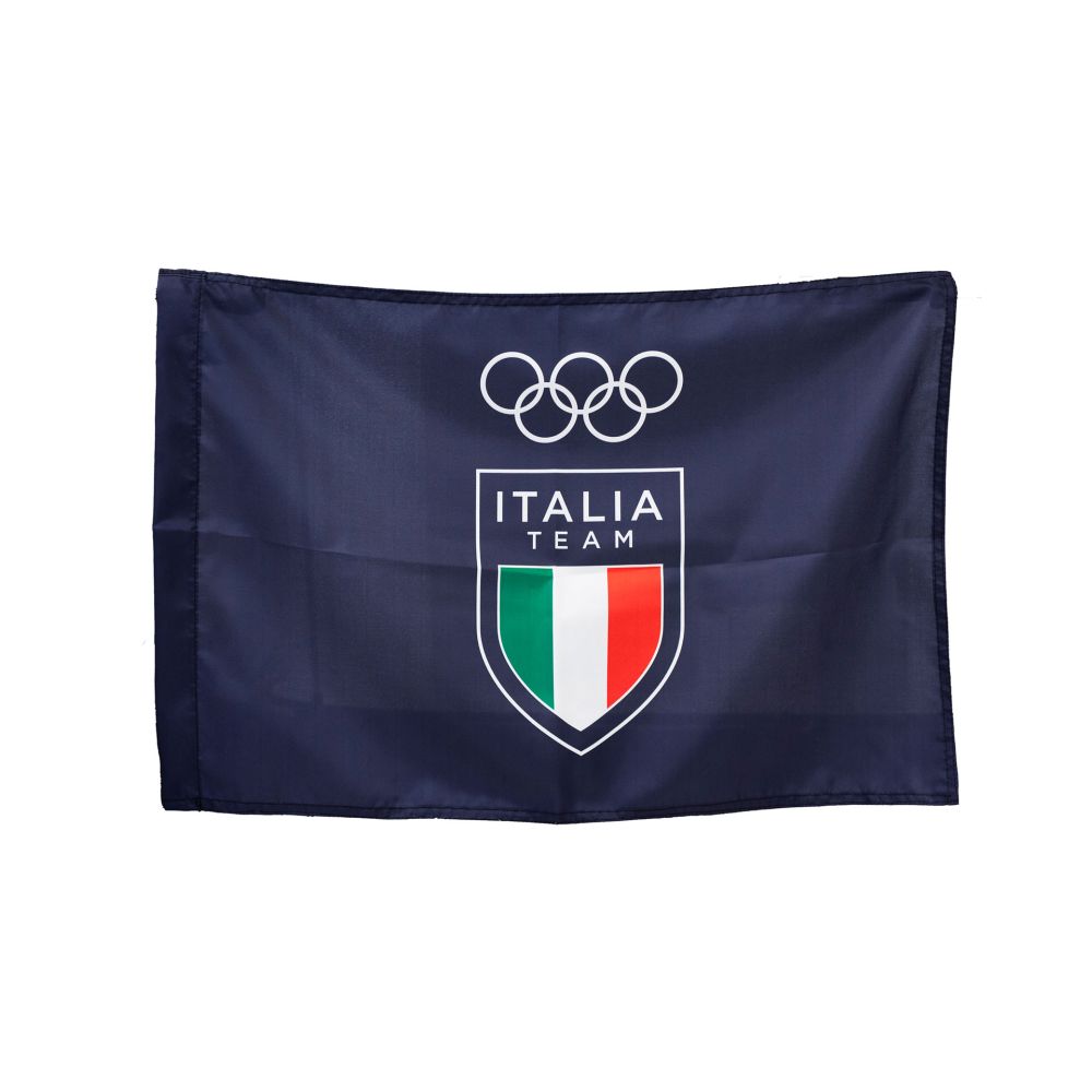 BANDIERA IN POLIESTERE 100X70CM SENZA ASTA FONDO BLU OLYMPIC+ITALIA TEAM