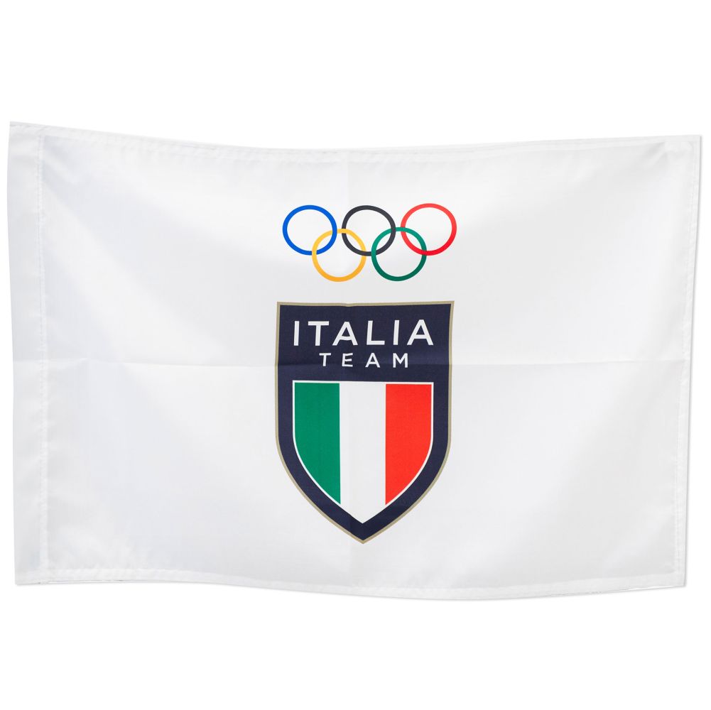 BANDIERA IN POLIESTERE 150X100CM SENZA ASTA FONDO BIANCO OLYMPIC+ITALIA