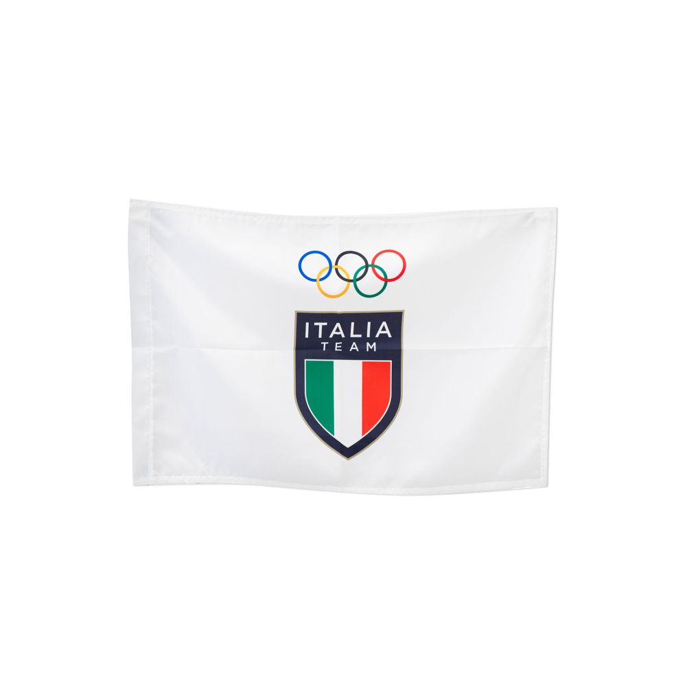 BANDIERA IN POLIESTERE 70X50CM SENZA ASTA FONDO BIANCO OLYMPIC+ITALIA TE