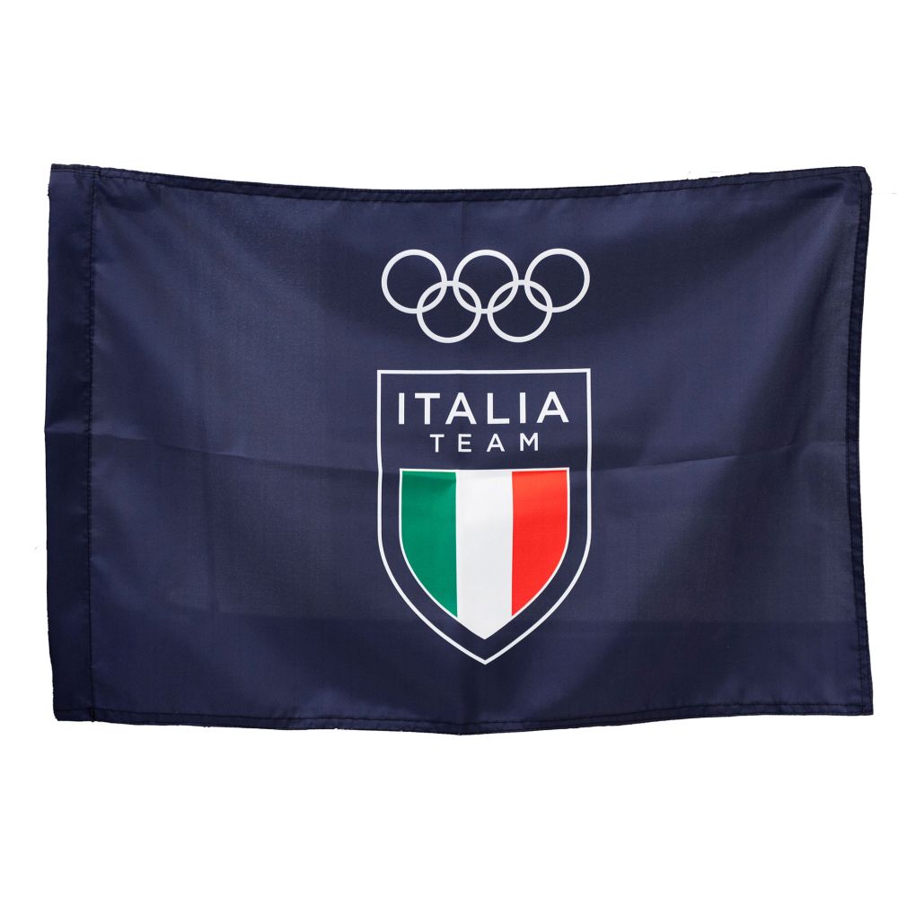 BANDIERA IN POLIESTERE 150X100CM SENZA ASTA FONDO BLU OLYMPIC+ITALIA TEA