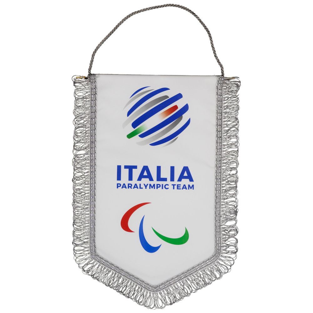 GAGLIARDETTO PENTAGONALE MIS. 20X28 BIANCO FRANGIA ARGENTO PARALYMPIC+IT