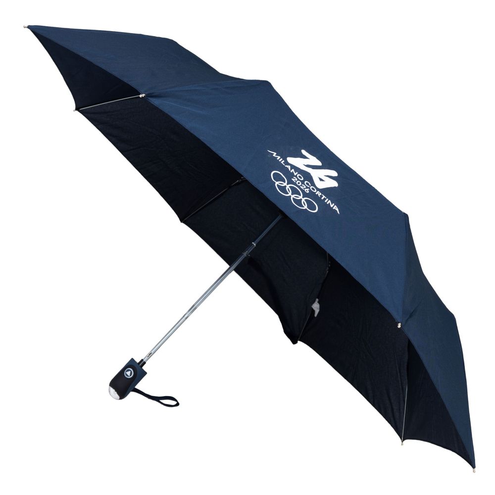 OMBRELLO AUTOMATICO TASCABILE BLU OLYMPIC EMBLEMA MONOCROMATICO BIANCO