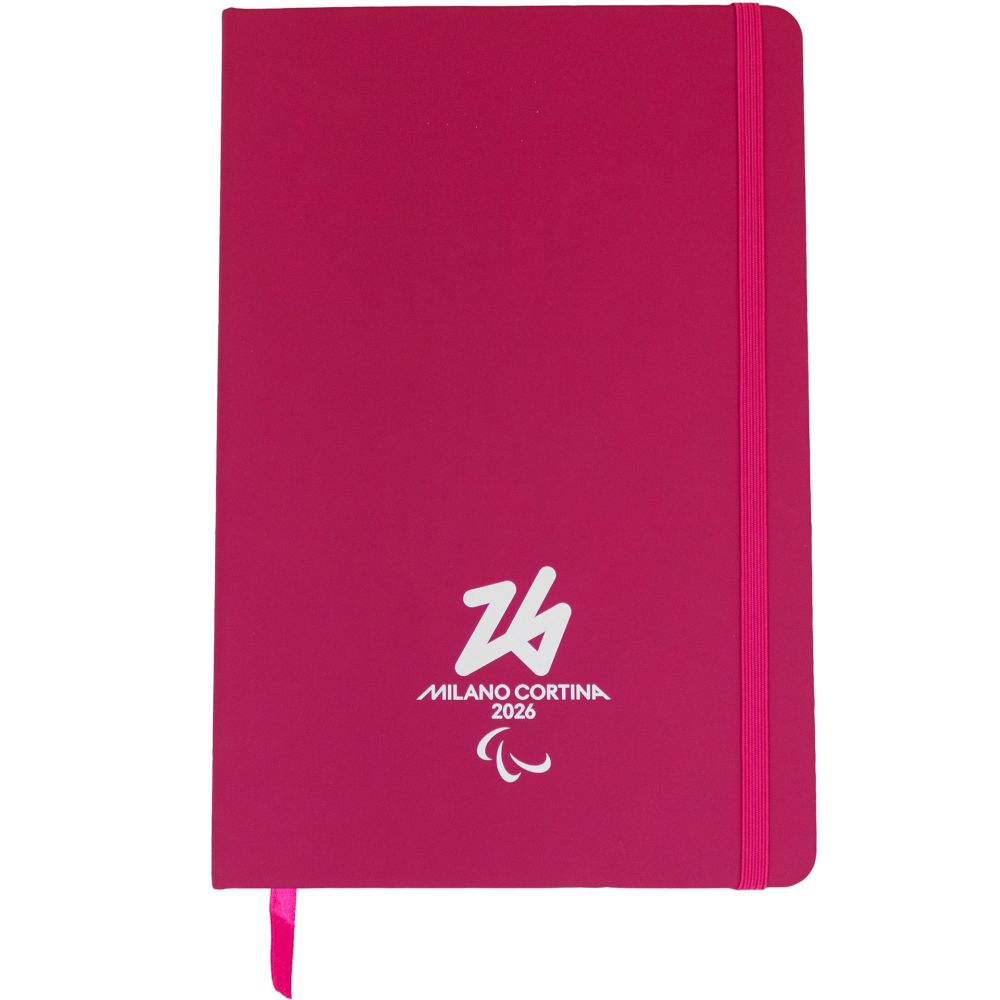 TACCUINO IN PU F.TO A5 FONDO FUCSIA, 96 PAG. A RIGHE PARALYMPIC EMBLEMA