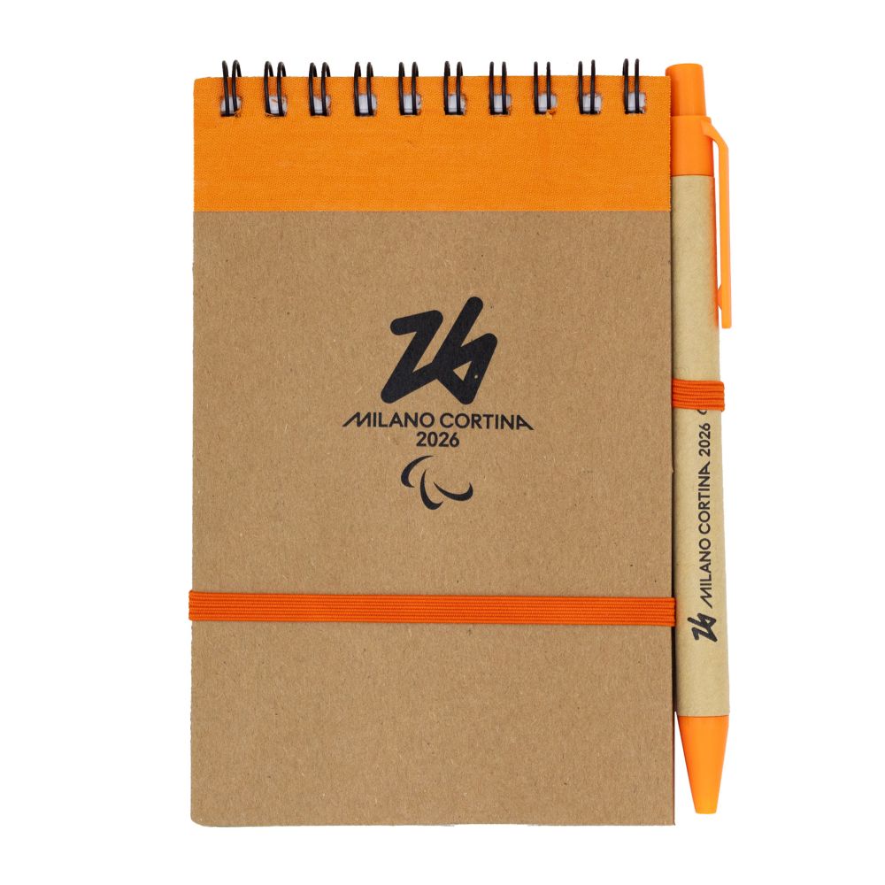 TACCUINO E PENNA IN CARTA RICICLATA DIM.10X14,5X0,8, DETTAGLI ARANCIO,70