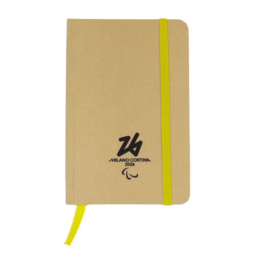 TACCUINO IN CARTA RICICLATA F.TO A6, 160 PAG. A RIGHE ELASTICO E SEGNALI