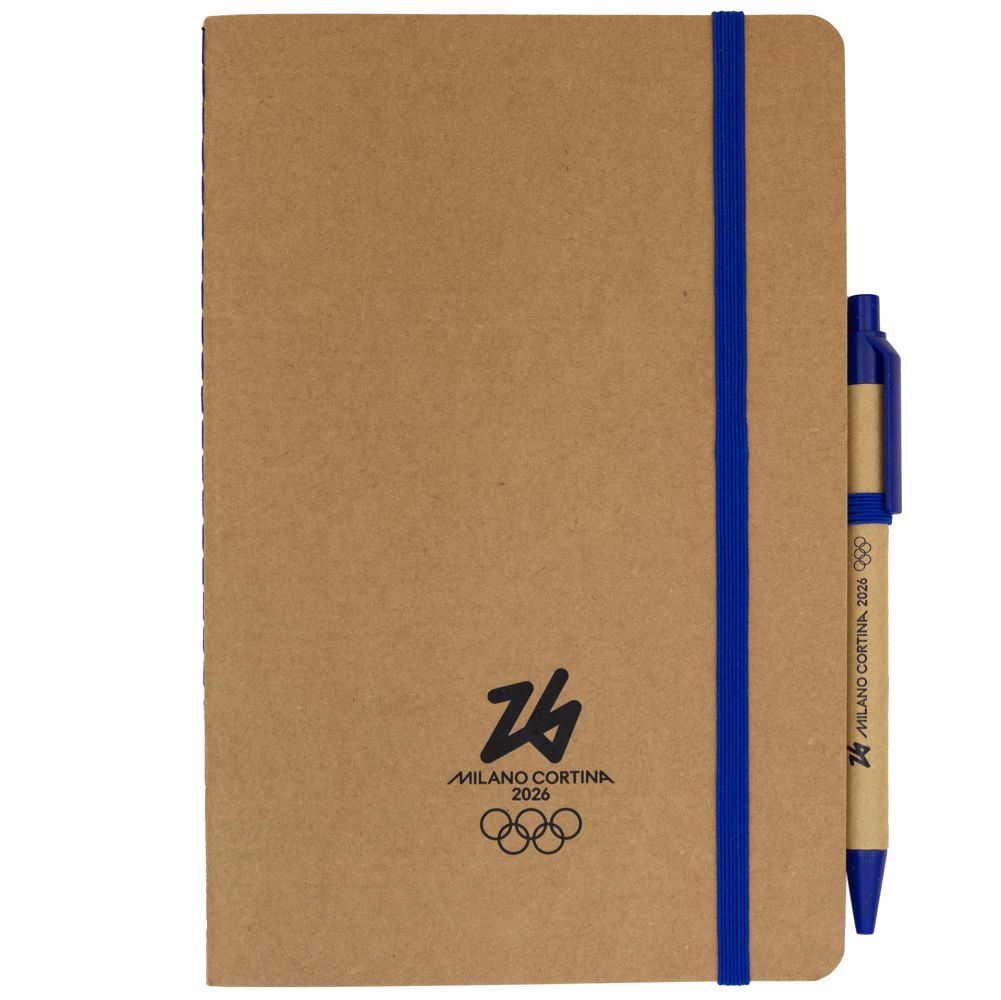 TACCUINO E PENNA IN CARTONE RICICLATO F.TO A5, 120 PAG. BIANCHE, DETTAGL