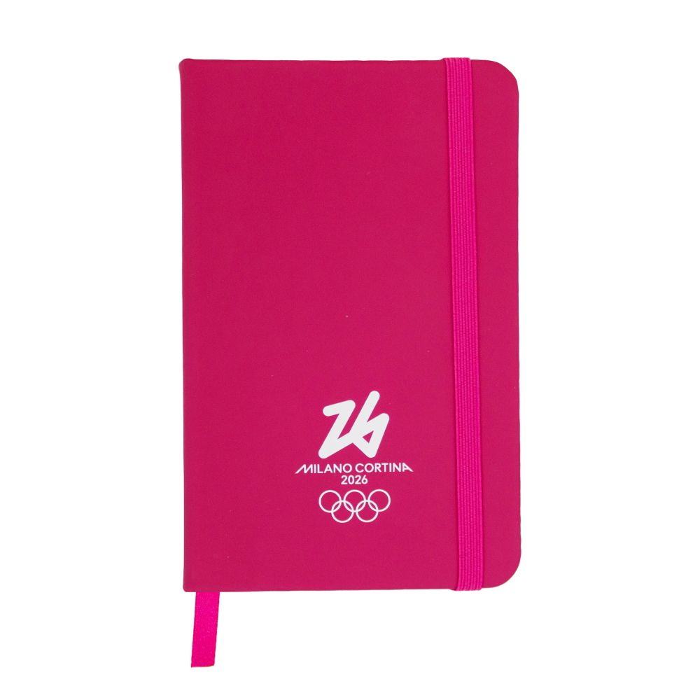 TACCUINO IN PU F.TO A6 FONDO FUCSIA 96 PAG. A RIGHE OLYMPIC EMBLEMA BIAN