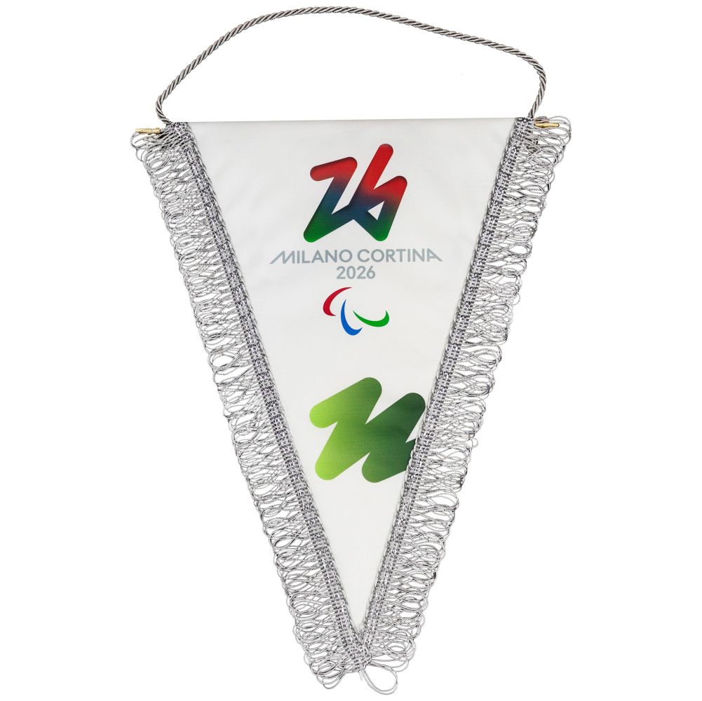 GAGLIARDETTO TRIANGOLARE MIS. 20X28 FRANGIA ARGENTO FONDO BIANCO PARALYM