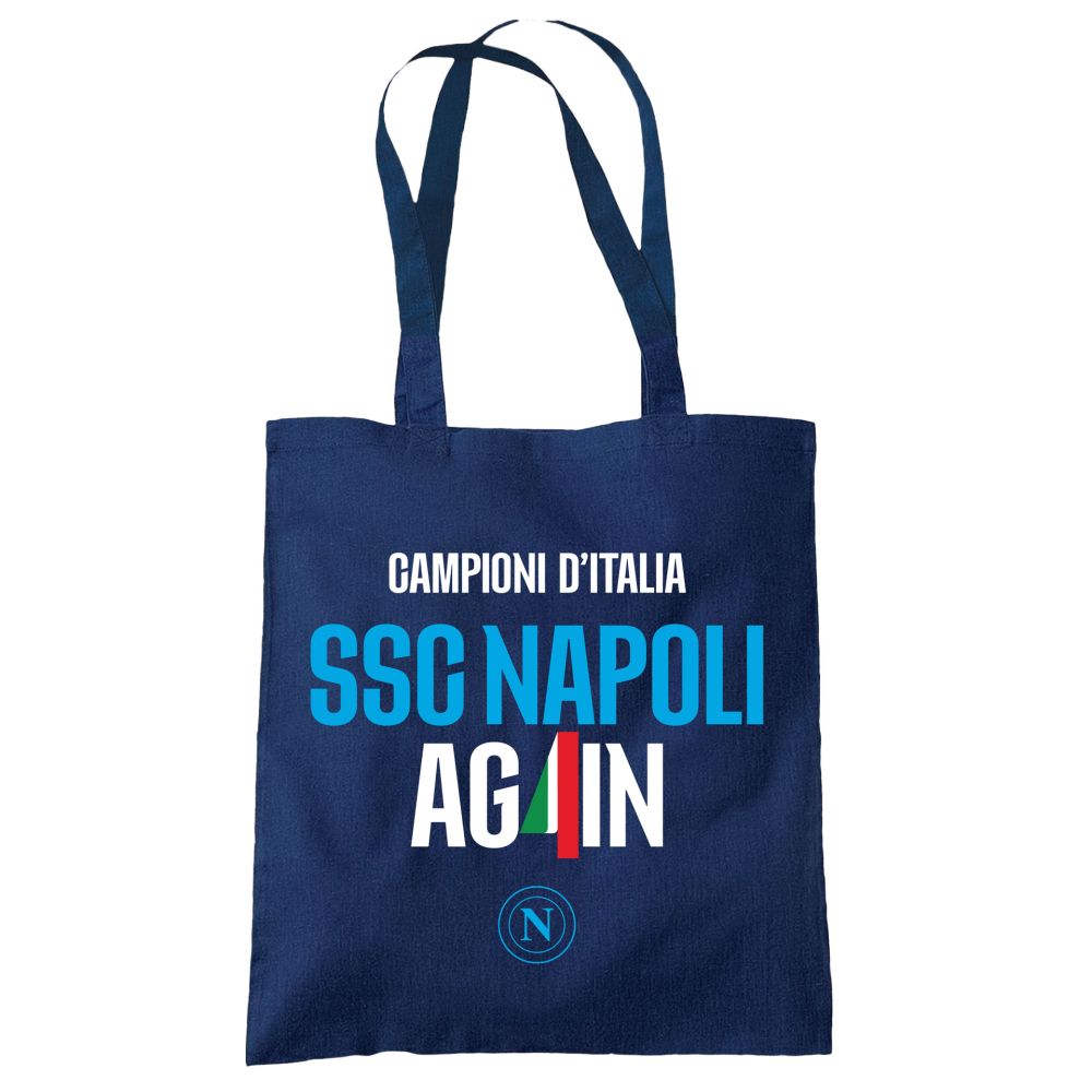 SHOPPER IN COTONE BLU NAVY STAMPA SU 1 LATO SSC NAPOLI AG4IN