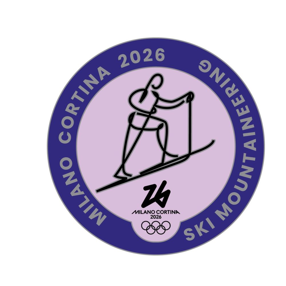 MC26 OLYMPIC PICTOGRAM - SKI MOUNTAINEERING SILVER METAL PIN 33MM X 33MM