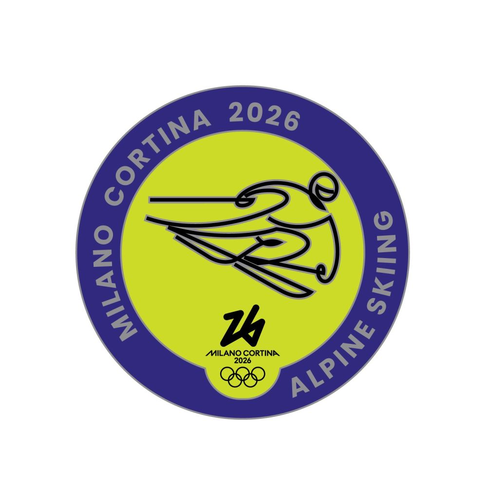 MC26 OLYMPIC PICTOGRAM - ALPINE SKIING SILVER METAL PIN 33MM X 33MM