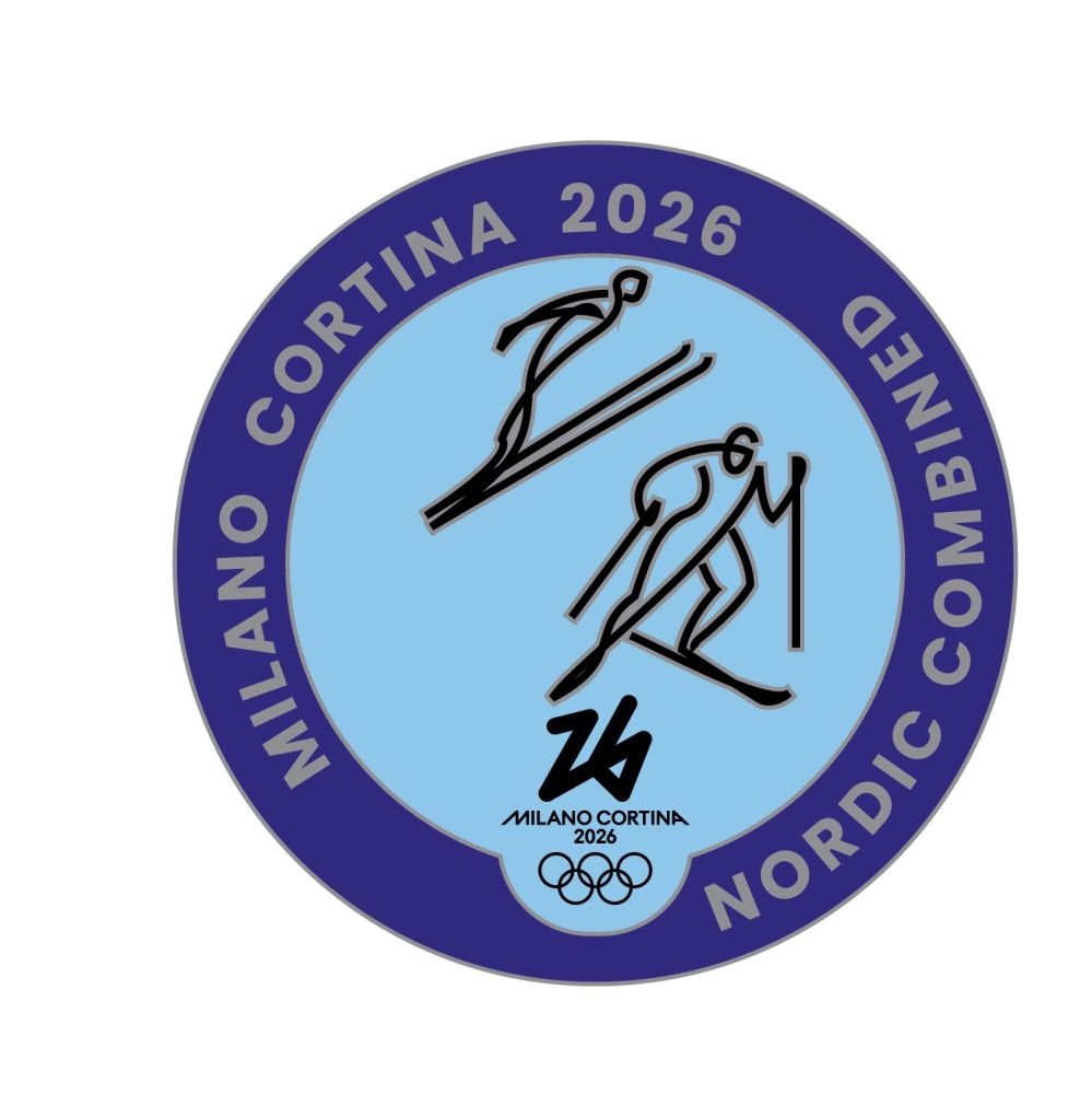 MC26 OLYMPIC PICTOGRAM - NORDIC COMBINED SILVER METAL PIN 33MM X 33MM