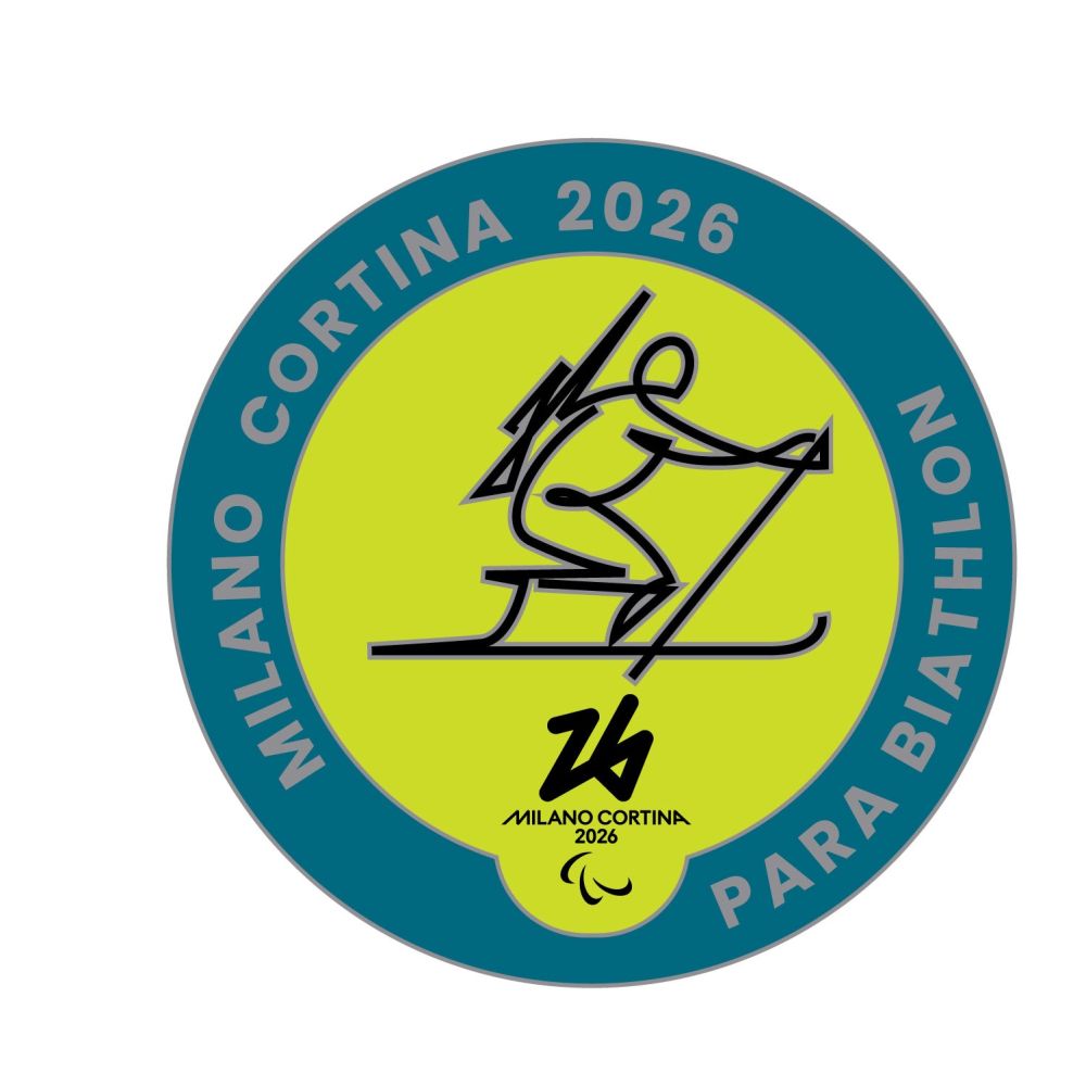 MC26 PARALYMPIC PICTOGRAM - PARA BIATHLON SILVER METAL PIN 33MM X 33MM