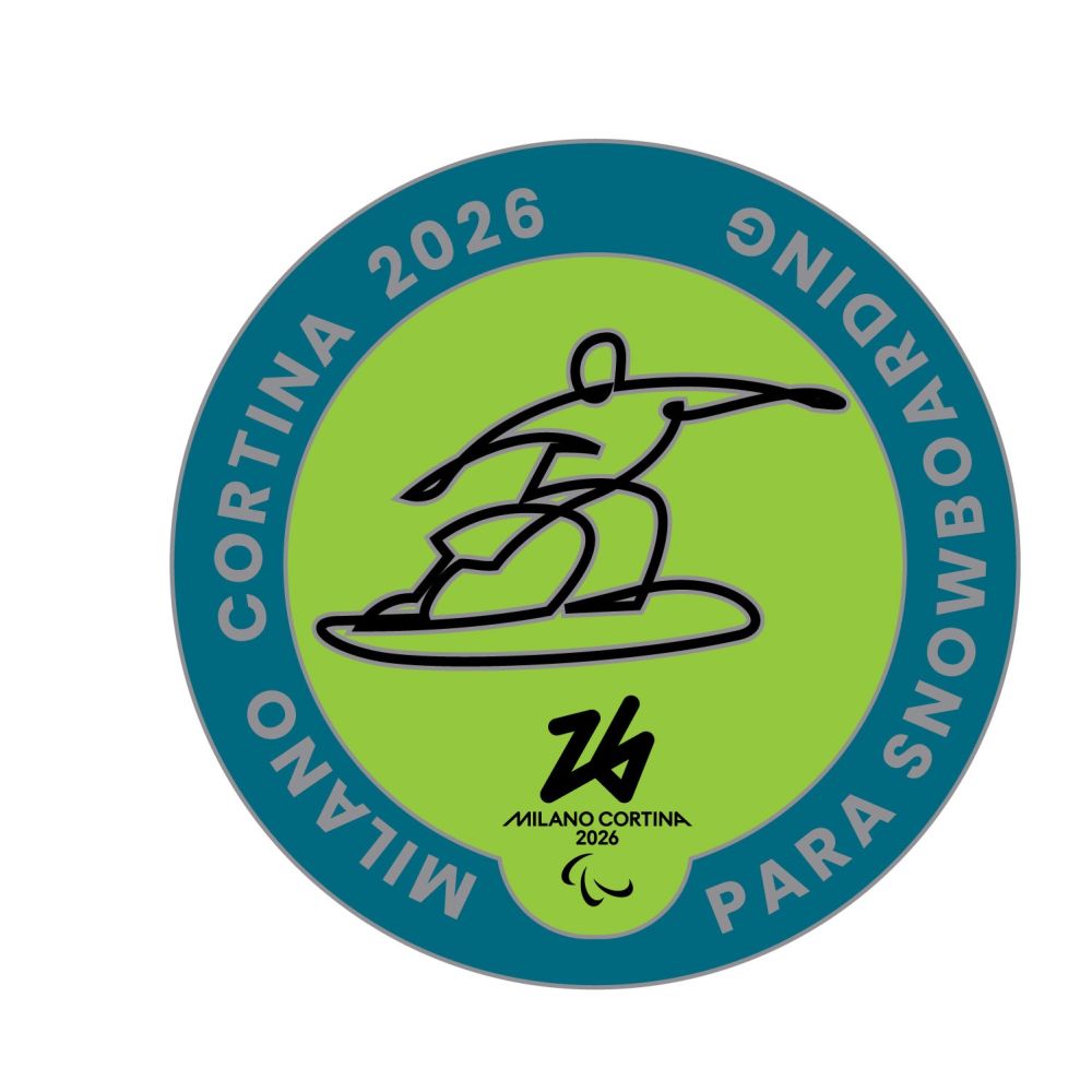 MC26 PARALYMPIC PICTOGRAM - PARA SNOWBOARDING SILVER METAL PIN 33MM X 33