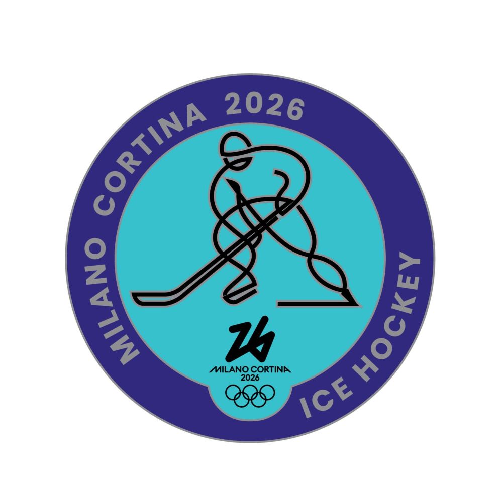 MC26 OLYMPIC PICTOGRAM - ICE HOCKEY SILVER METAL PIN 33MM X 33MM