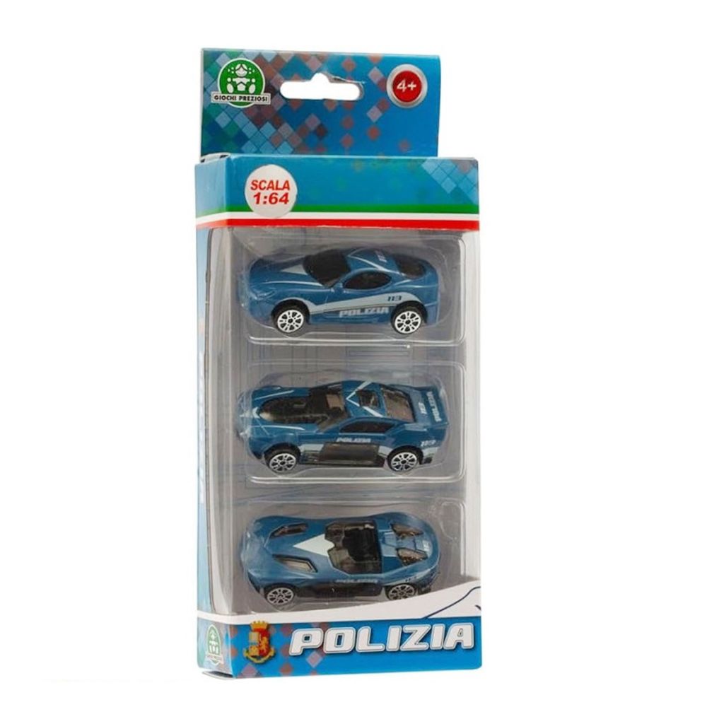 CONFEZIONE 3 VEICOLI DIE CAST SCALA 1:64 MODELLO 2 POLIZIA