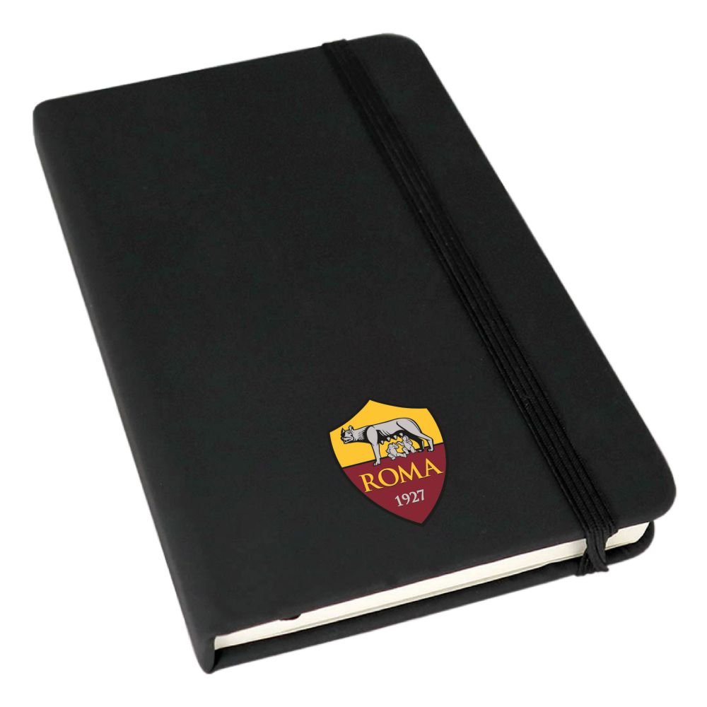 BLOCCO APPUNTI NERO CON FOGLI BIANCHI 14X9 CM LOGO CREST A COLORI