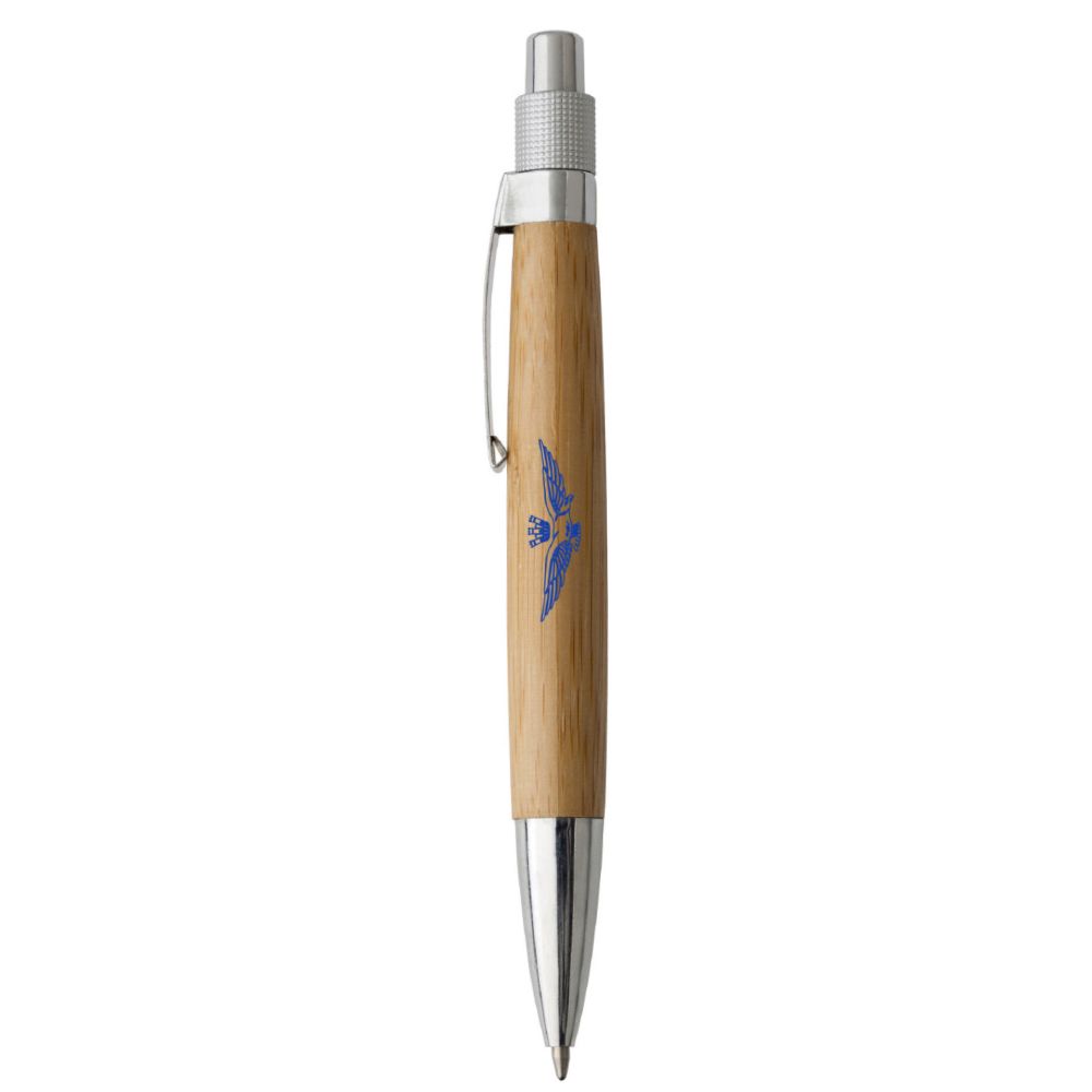 PENNA IN METALLO E BAMBOO, REFILL BLU, LOGO A.M.