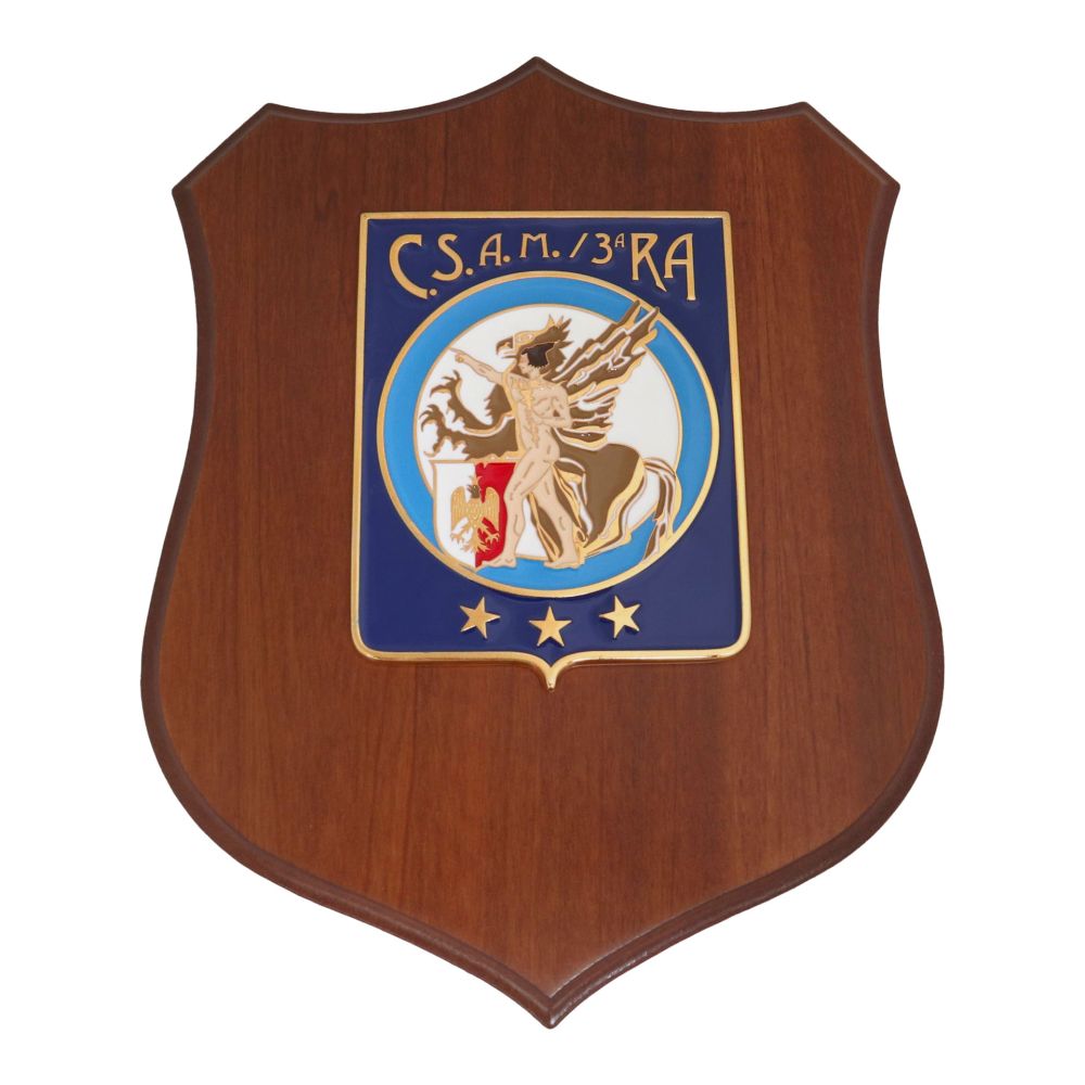 CREST IN METALLO SMALTATO BASE LEGNO CL3 22,50 X 17,50 STEMMA CSAM 3RA