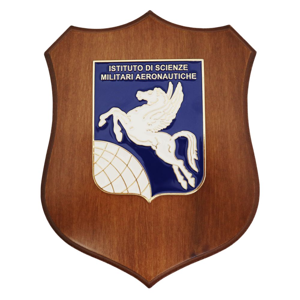 CREST IN METALLO SMALTATO BASE LEGNO CL3 22,50 X 17,50 IST.SCIENZE MILIT