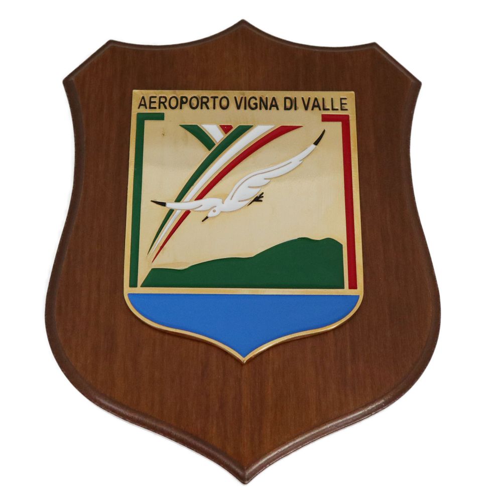 CREST IN METALLO SMALTATO BASE LEGNO CL3 22,50 X 17,50 CM AEROPORTO VIGN