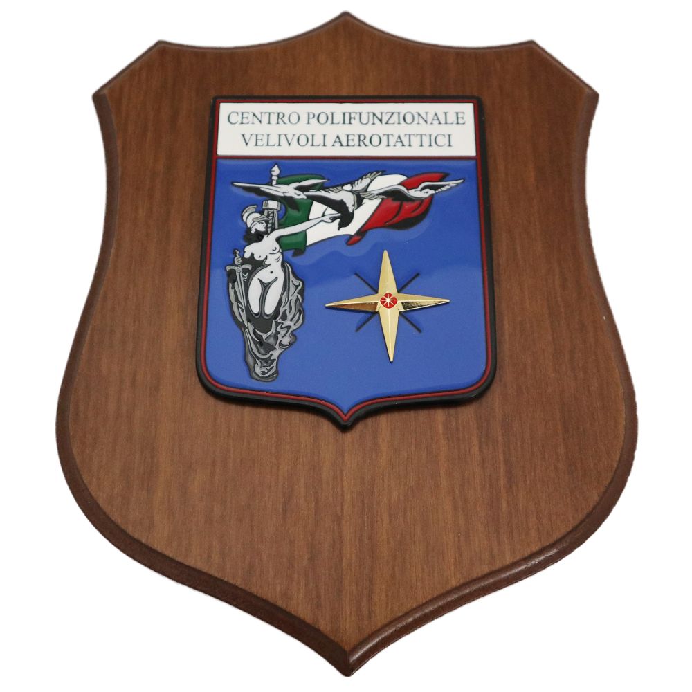 CREST IN METALLO SMALTATO BASE LEGNO CL3 22,50 X 17,50 CM CENT POL VEIVO