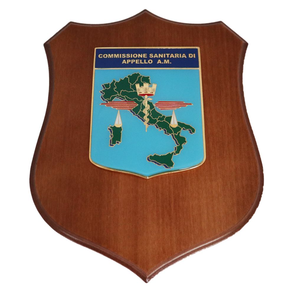 CREST IN METALLO SMALTATOBASE LEGNO CL3 22 X 17 CM COMM SANIT APPELLO