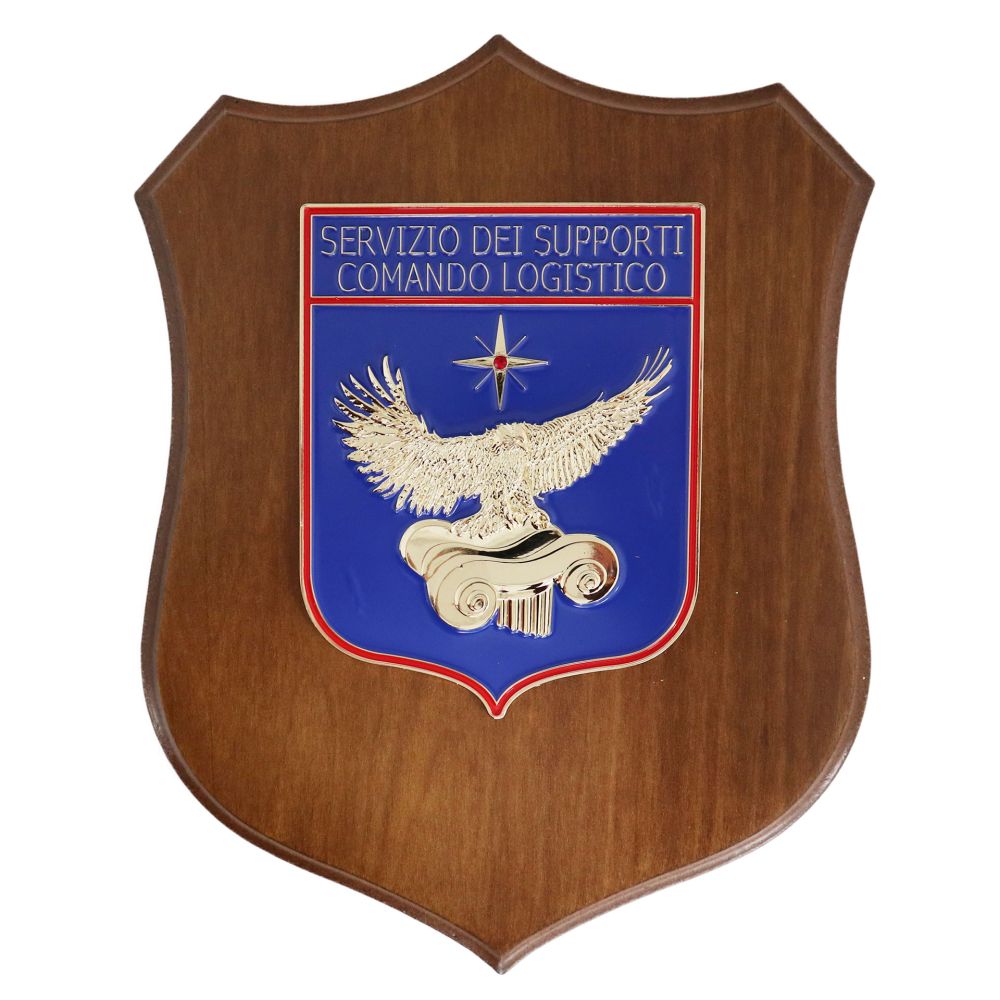 CREST IN METALLO SMALTATO BASE LEGNO CL3 22,5X17,5 CM SERVIZIO SUPPORTI