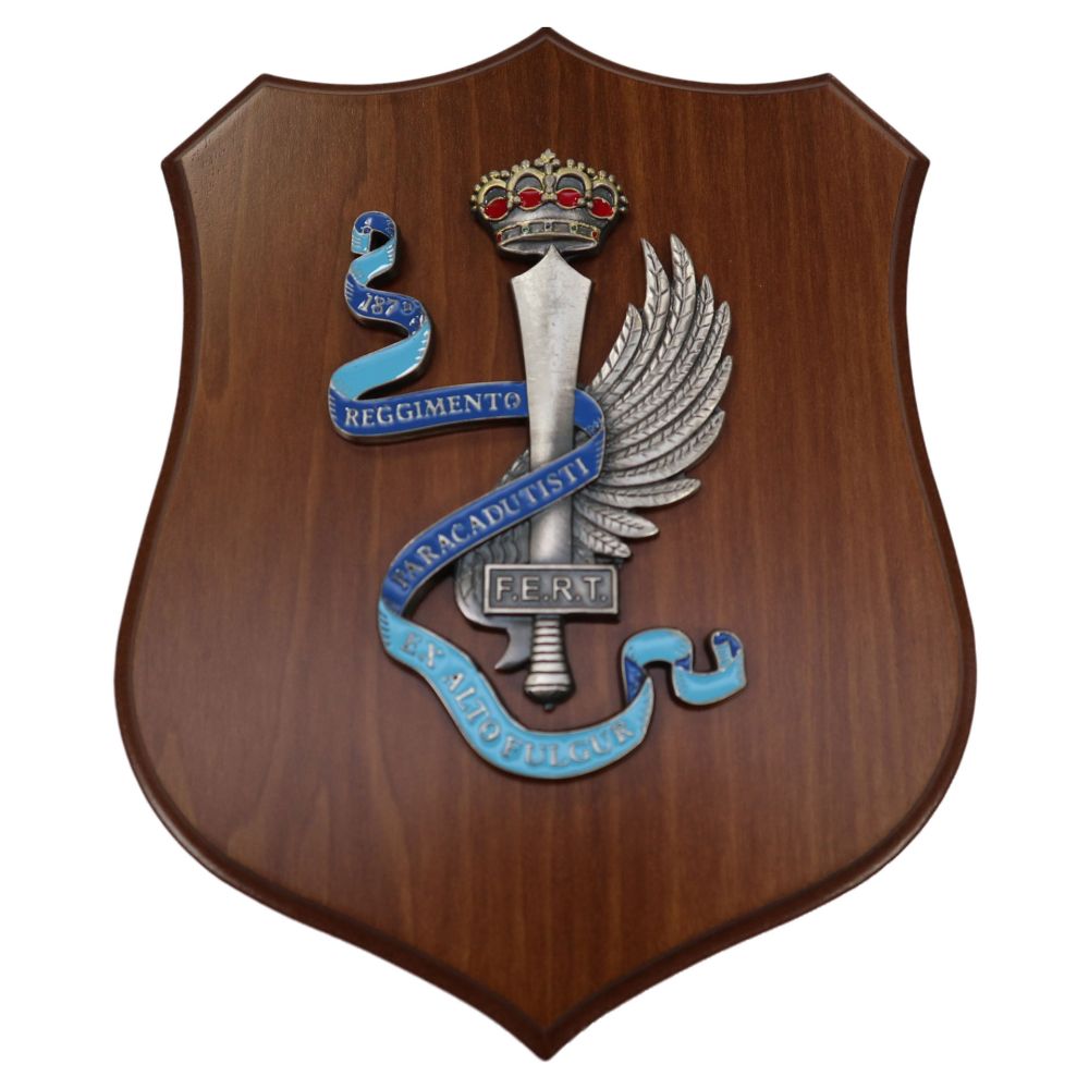 CREST IN METALLO SMALTATO 3D BASE LEGNO 25X18,5 CM 187 RGT PARA' FOLGOR