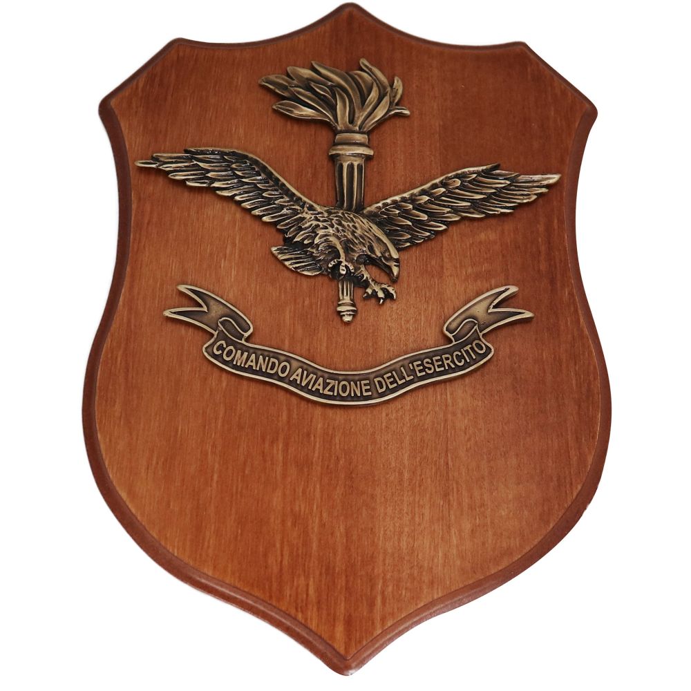 CREST IN METALLO SMALTATO BASE LEGNO CL12 25X18 CM COMANDO AVIAZIONE EI