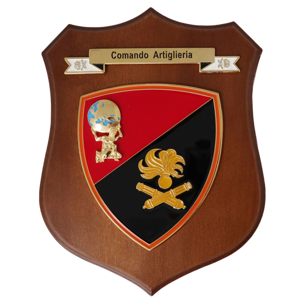 CREST IN METALLO SMALTATO LEGNO CL3 22 X 17 CM COMANDO ARTIGLIERIA