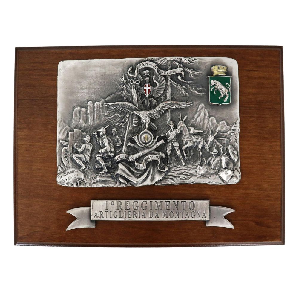 CREST IN METALLO SMALTATO LEGNO CL4 17 X 23 CM 1 RGT ARTIGLIERIA DA MONT