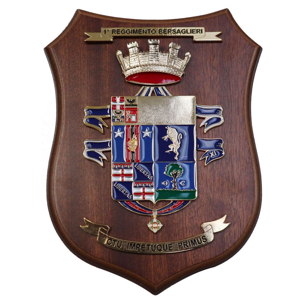 CREST IN METALLO SMALTATO LEGNO CL26 22 X 17 CM 1 RGT BERSAGLIERI