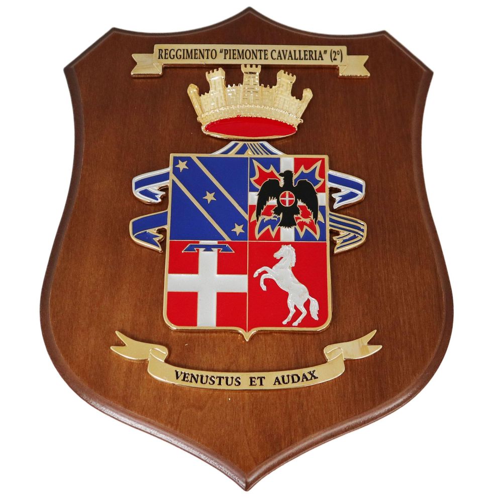 CREST IN METALLO SMALTATO LEGNO CL3 22 X 17 CM 2 RGT PIEMONTE CAVALLERIA