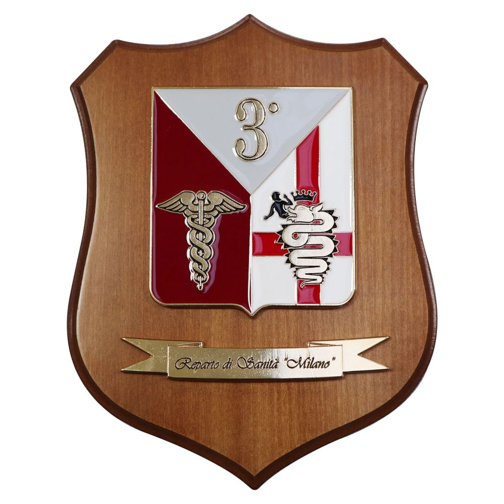 CREST IN METALLO SMALTATO LEGNO CL3 22 X 17 CM 3 REPARTO SANITA' MILANO