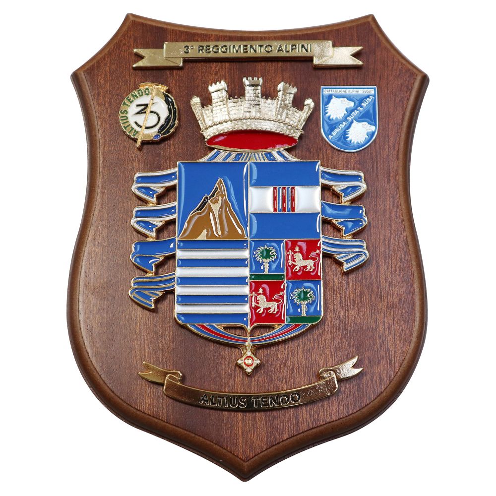 CREST IN METALLO SMALTATO LEGNO CL26 22 X 17 CM 3 RGT ALPINI