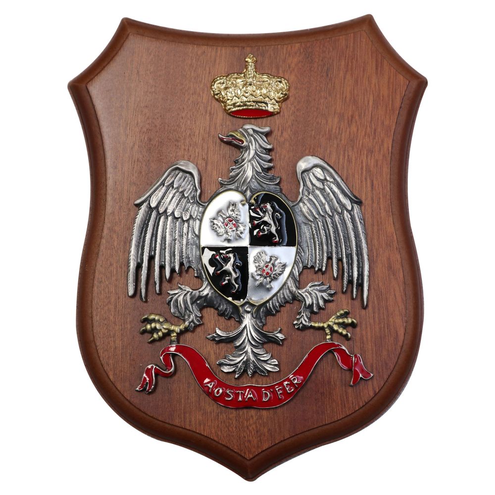 CREST IN METALLO SMALTATO LEGNO CL26 22 X 17 CM 6 RGT LANCIERI AO