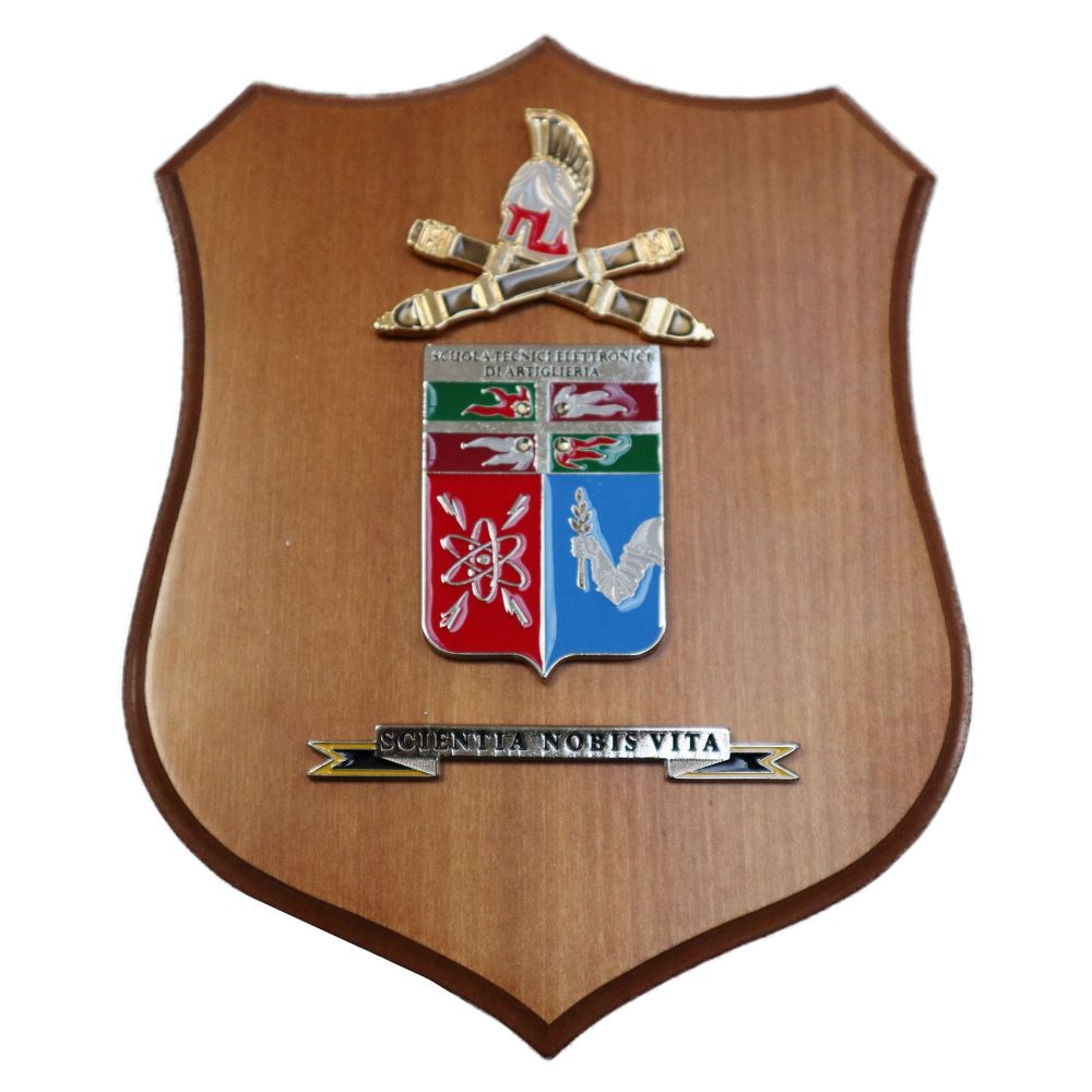 CREST IN METALLO SMALTATO LEGNO CL3 22 X 17 CM SCUOLA TEC ELETT ARTIGLIE