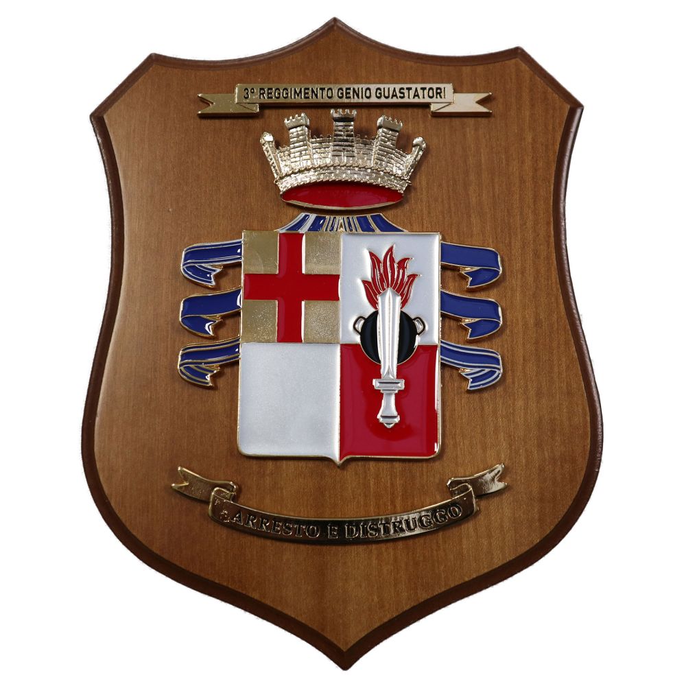 CREST IN METALLO SMALTATO LEGNO CL3 22 X 17 CM 3 RGT GENIO GUASTATORI